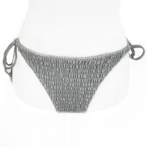 NEW Zaful Light Gray Smocked Thong Side Tie Swimsuit Lined Bikini Bottoms 8